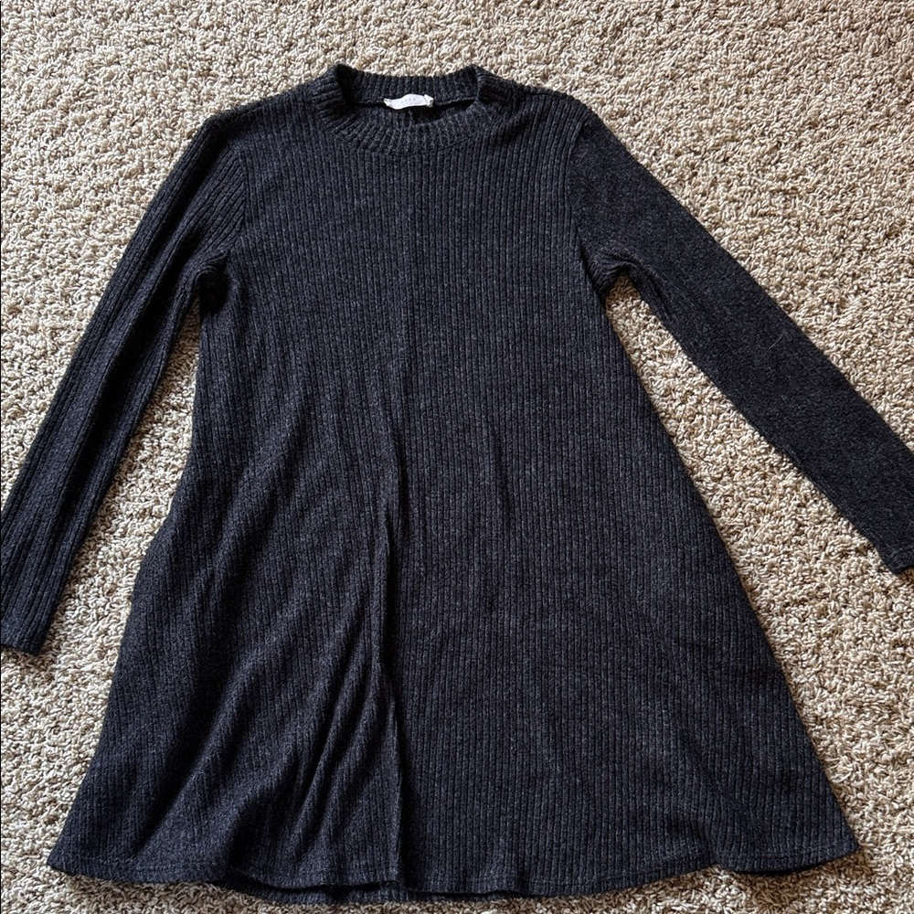 Lush Black/Gray Ribbed Knit Sweater Swing Dress